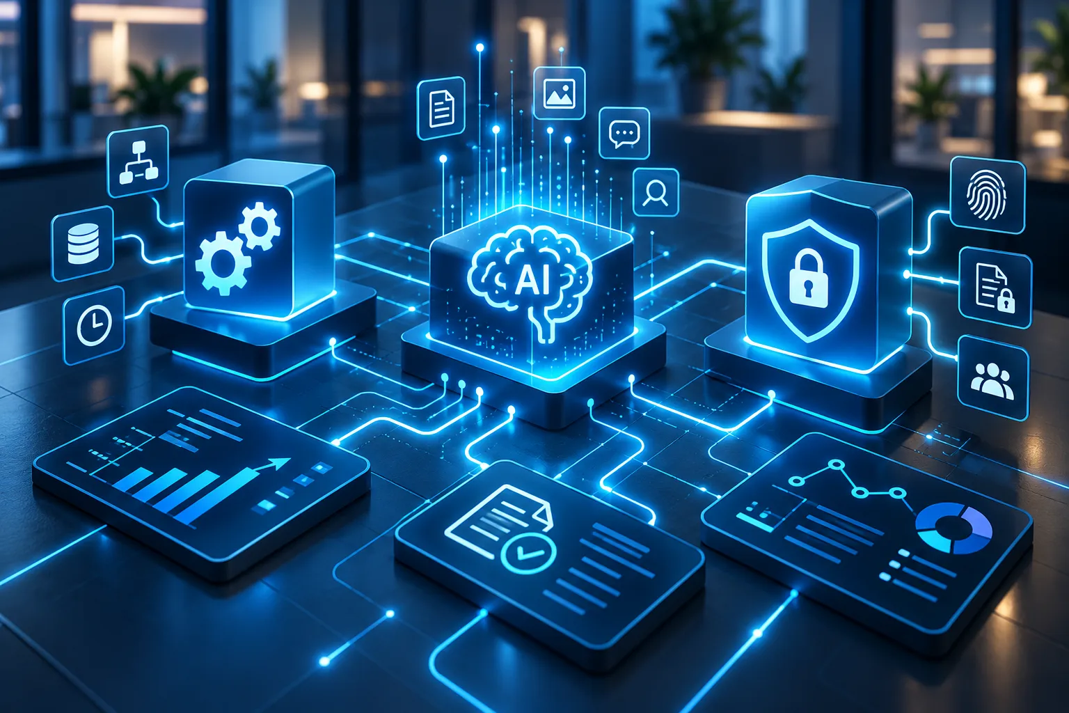 Illustration de l'automatisation combinée à l'IA et à la cybersécurité